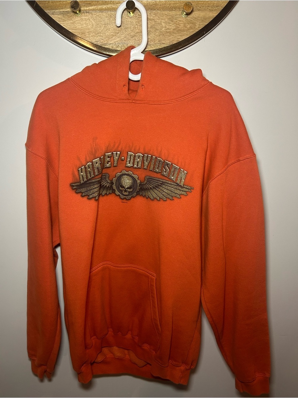 Harley-Davidson Orange Hoodie with Winged Skull Emblem